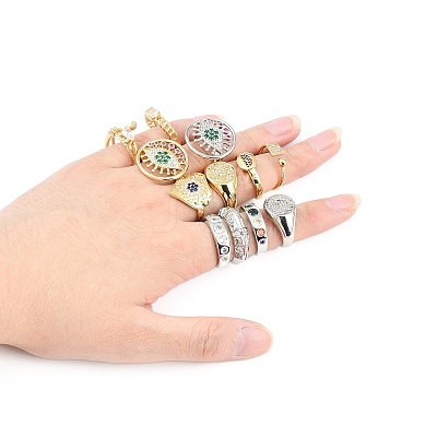 Adjustable Brass Micro Pave Cubic Zirconia Cuff Rings RJEW-MSMC002-18-1