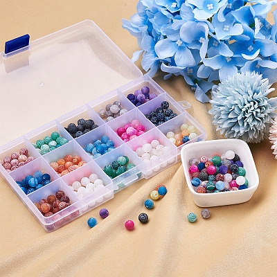 300Pcs 15 Colors Natural Crackle Agate Beads G-TA0001-26-1