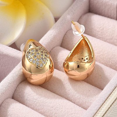 Teardrop Brass Micro Pave Clear Cubic Zirconia Stud Earrings EJEW-K286-07G-02-1