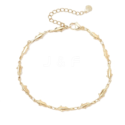 304 Stainless Steel and Brass Fish Link Chains Anklets for Women AJEW-AN00758-1