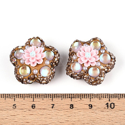 Flower Shape Polymer Clay Rhinestone Beads CLAY-U023-01C-1