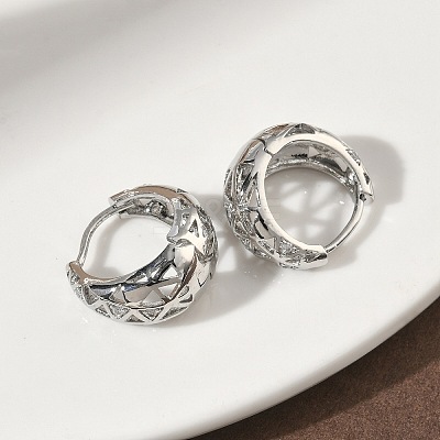 Hollow Triangle Brass Micro Pave Clear Cubic Zirconia Hoop Earrings EJEW-G452-04P-1