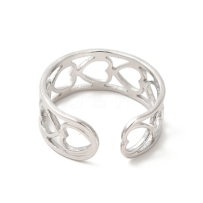 Non-Tarnish 304 Stainless Steel Hollow Out Heart Open Cuff Ring for Women RJEW-E063-19P-1