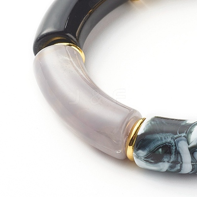 Chunky Curved Tube Beads Stretch Bracelet BJEW-JB06683-02-1