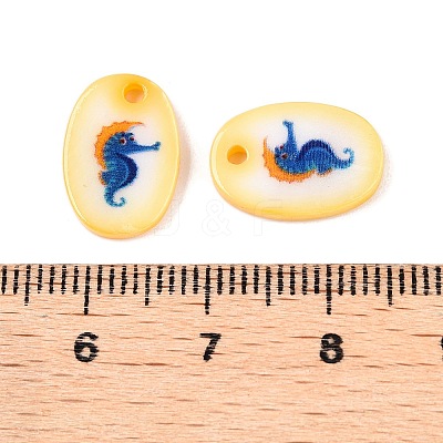 Natural Freshwater Shell Double Face Printed Oval Charms SHEL-T020-05M-1
