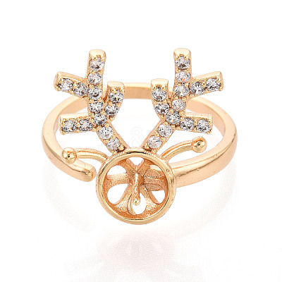Antler Brass Micro Pave Clear Cubic Zirconia Cuff Ring Settings KK-T076-26G-1