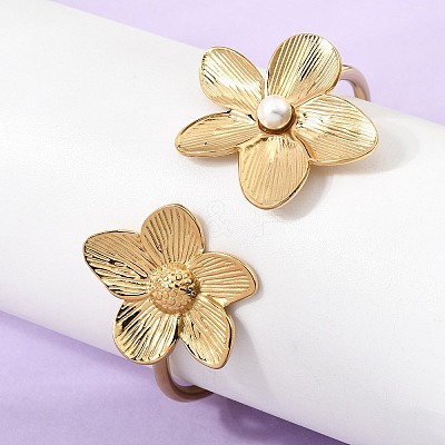 304 Stainless Steel & Plastic Imitation Pearl Cuff Bangles BJEW-Z170-02G-1