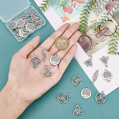 32Pcs 4 Styles Tibetan Style Alloy Connector Charms TIBE-BC0001-03-1