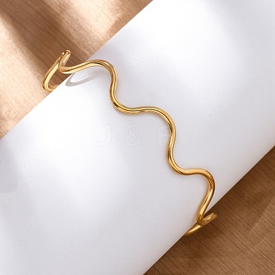304 Stainless Steel Cuff Bangle for Women BJEW-C076-05G-1