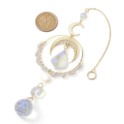 Moon Brass & 304 Stainless Steel Hanging Suncatchers HJEW-TA00154-1