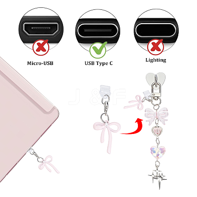 1 Set Heart & Bowknot Zinc Alloy Acrylic Mobile Phone Holders & Pendant Decorations AJEW-ME0002-81B-1