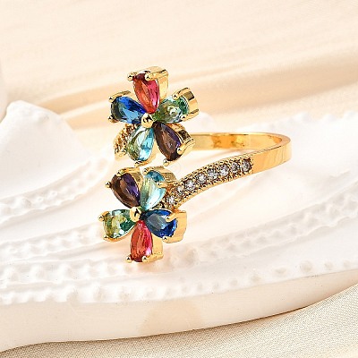 Brass Micro Pave Cubic Zirconia Cuff Rings LS-RJEW-D308-03G-A-1