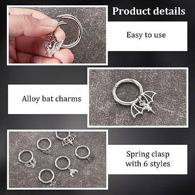 12Pcs 6 Styles Bat Alloy Shoes Charms HJEW-PH01975-1