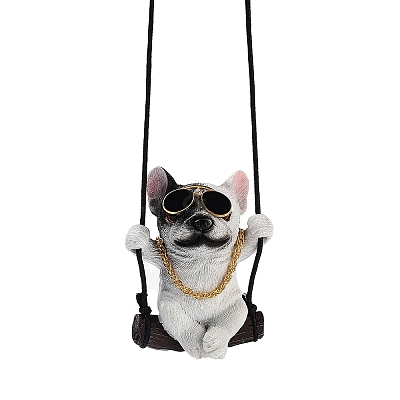 Cute Resin Swinging Bulldog Pendant Decorations HJEW-A010-01B-1