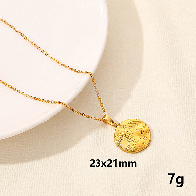 Vintage 304 Stainless Steel Flat Round Sun Moon Pendant Necklaces ZQ4868-4-1