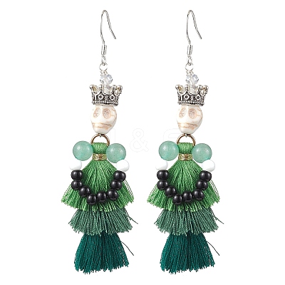 Dyed Synthetic Turquoise Tassel Pendants Earrings EJEW-TA00420-1