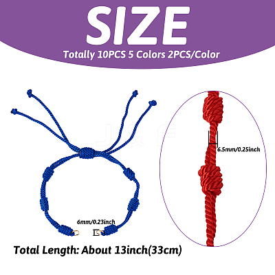 10Pcs 5 Colors Adjustable Braided Nylon Cord Bracelet Making AJEW-TA0001-25-1