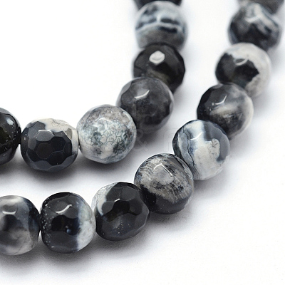 Faceted Natural Fire Crackle Agate Beads Strands G-F447-6mm-B04-1