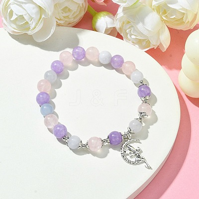8mm Round Natural Aquamarine & Rose Quartz & Amethyst Beaded Stretch Bracelets BJEW-TA00502-1