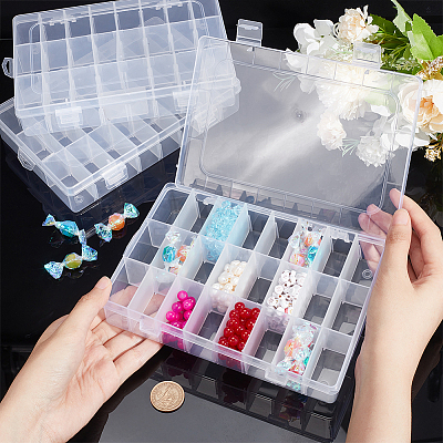 24 Grids Plastic Bead Storage Containers CON-WH0086-053B-1
