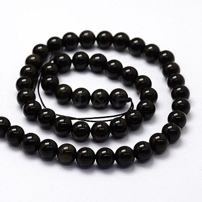 Natural Golden Sheen Obsidian Beads Strands X-G-F364-08-8mm-1