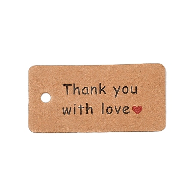 100Pcs Kraft Paper Word Thank You with Love Printed Gift Tags CDIS-H007-12A-1