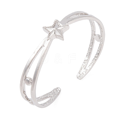 Star Zinc Alloy Hollow Open Cuff Bangles for Women BJEW-L688-01P-1