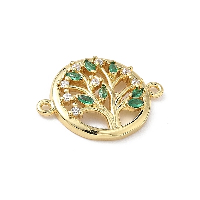 Brass Pave Clear and Green Cubic Zirconia Hollow Connector Charms KK-S337-05G-1