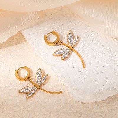 Dragonfly Stainless Steel Crystal Rhinestone Hoop Earrings FS-WGEBED8-02-1