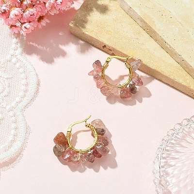 Natural Strawberry Quartz Chips Braided Hoop Earrings EJEW-JE04940-23-1