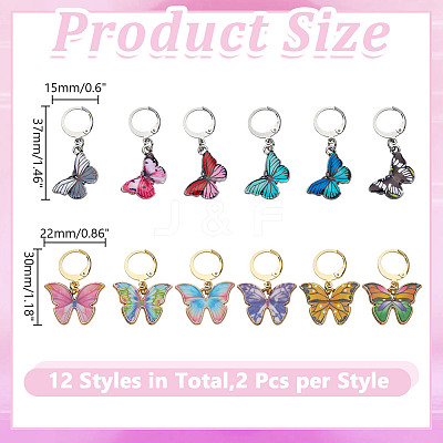 24Pcs 12 Styles Butterfly Alloy Enamel Pendant Locking Stitch Markers HJEW-HY00112-1