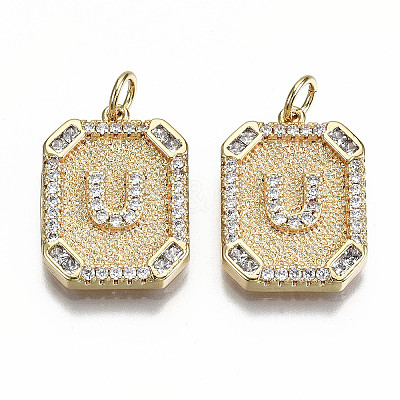 Brass Micro Pave Clear Cubic Zirconia Pendants KK-S356-234U-G-NF-1