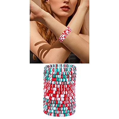 Handmade Polymer Clay Heishi Surfer Stretch Bracelets Set BJEW-SW00099-01-1