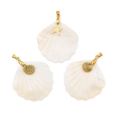 Natural Freshwater Shell Carved Pendants PALLOY-JF05825-1