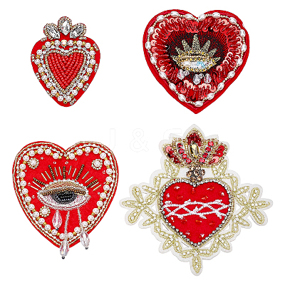 4Pcs 4 Styles Heart Polyester Embroidered Cloth Patch PATC-NB0001-67B-1