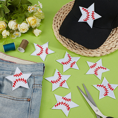 20Pcs Star with Baseball Pattern Computerized Embroidery Cloth Iron on/Sew on Patches PATC-BC0001-27-1
