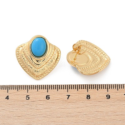 Fan 304 Stainless Steel Synthetic Turquoise Stud Earrings for Women EJEW-U046-17C-G-1