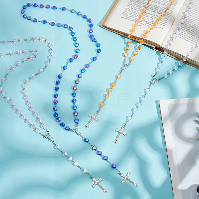 12Pcs 4 Colors Alloy & AB Color Heart Acrylic Link Chain Rosary Bead Necklaces NJEW-GO0001-20-1
