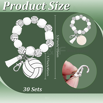 30Pcs Volleyball Wood Pendant Decorations HJEW-JOY00015-1