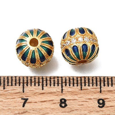 Brass Enamel & Clear Cubic Zirconia Beads KK-G605-21G-1