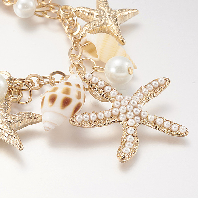 Trendy Shell Charm Bracelets BJEW-F166-01-1