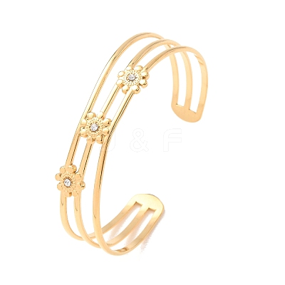 304 Stainless Steel & Rhinestone Cuff Bangles for Women BJEW-C155-01B-G-1