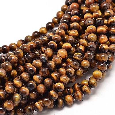 Natural Tiger Eye Round Bead Strands X-G-P072-33-6mm-1