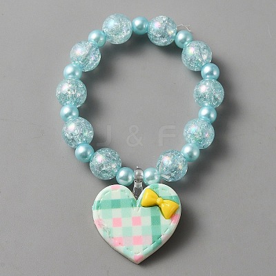 Cute Plastic Charm Stretch Bracelet with Round Beaded for Women BJEW-TAC0009-02A-1