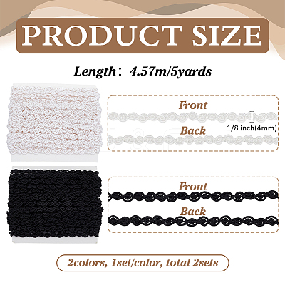 2Pcs 2 Colors Polyester Wave Lace Ribbon OCOR-FG0002-93A-1