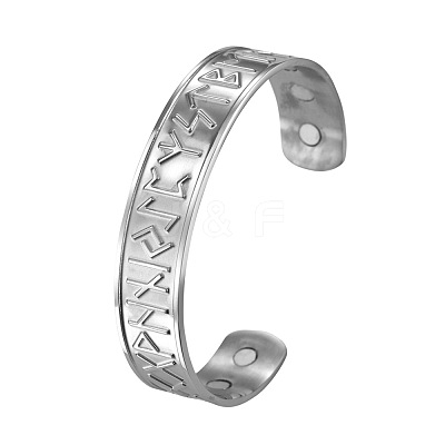 304 Stainless Steel Word Cuff Bangle with Magnetic Iron Beaded FIND-PW0020-15B-P-1