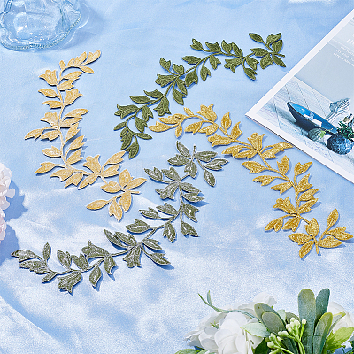 4Pcs 2 Colors Leaf Computerized Embroidery Polyester Ornament Accessories FIND-GF0005-29-1