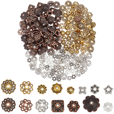 300Pcs 15 Styles Tibetan Style Alloy 4-Petal Bead Caps TIBE-PA0001-21-1