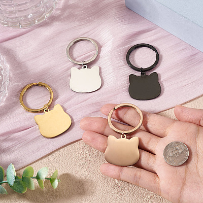 4Pcs 4 Styles Stainless Steel Keychains KEYC-TA0004-81E-1