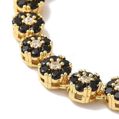 Rack Plating Brass Pave Cubic Zirconia Flower Link Chain Bracelets for Women BJEW-A018-03G-04-1